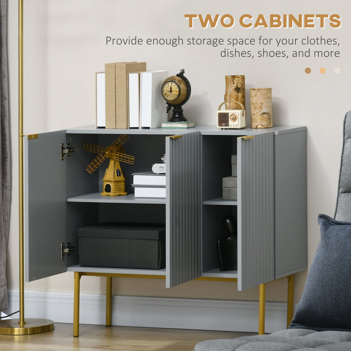 Modern Storage Cabinet Sideboard Buffet Cabinet with Gold Legs for Living Room Dining Room Hallway Black