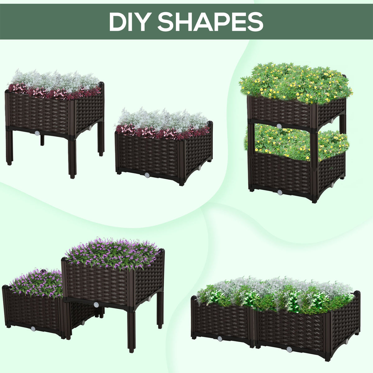 1 Piece Raised Garden Bed PP Raised Flower Bed Vegetable Herb Grow Box Stand Brown
