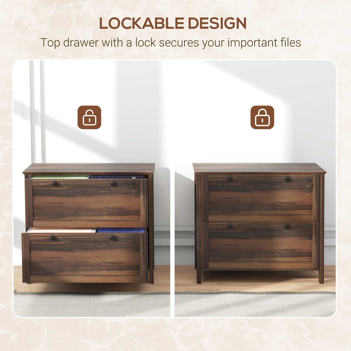 2 Drawer File Cabinet, Lockable Filing Cabinet with Adjustable Hanging Bar for Letter, A4 and Legal Size, Black