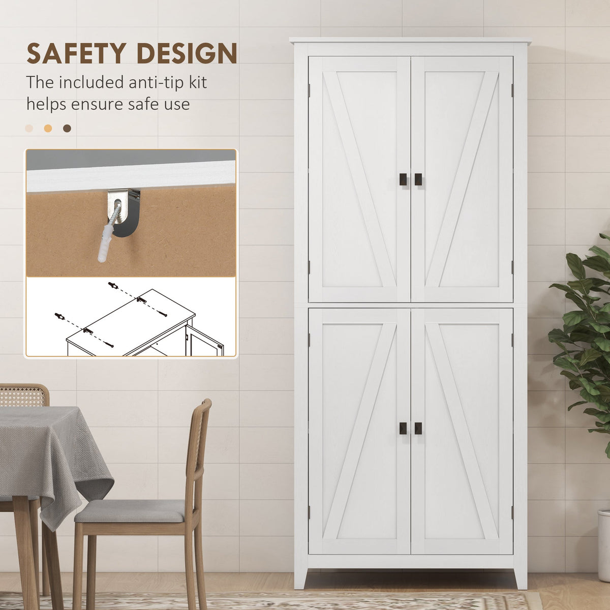 72" Freestanding Storage Cabinet, Kitchen Pantry Cabinet with Doors and Shelves for Dining Room, Natural