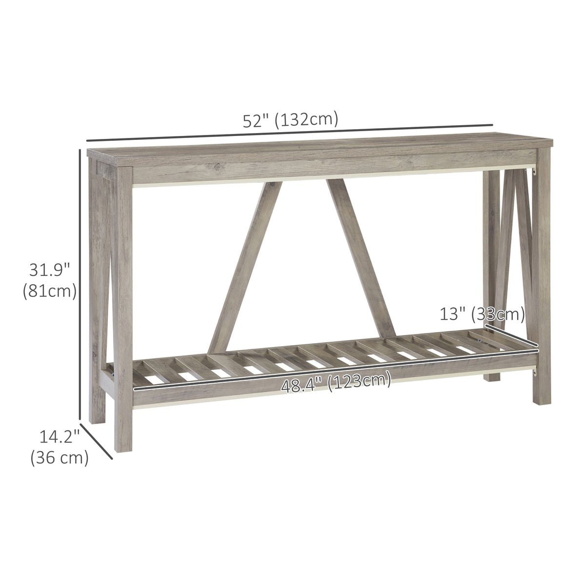 52" Console Table, Farmhouse Narrow Entryway Table with Storage Shelf, Rustic Sofa Table with Anti-tipper for Living Room and Hallway, Oak