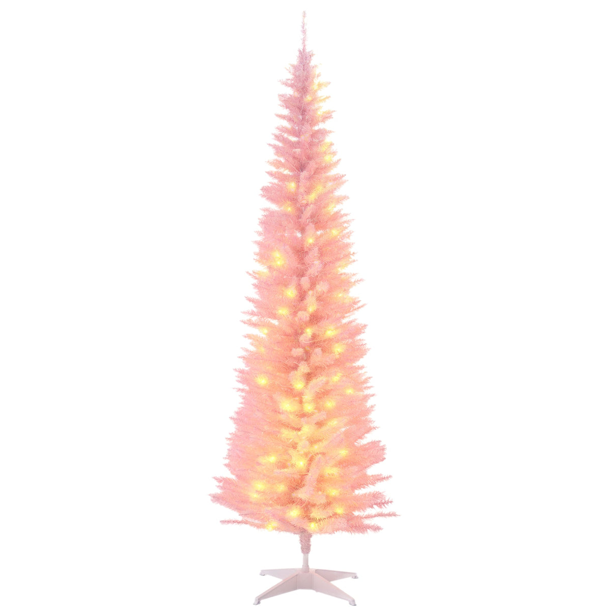 6' Pre Lit Artificial Pencil Christmas Trees, Xmas Tree with Realistic Branches and Warm White LED Lights, Green