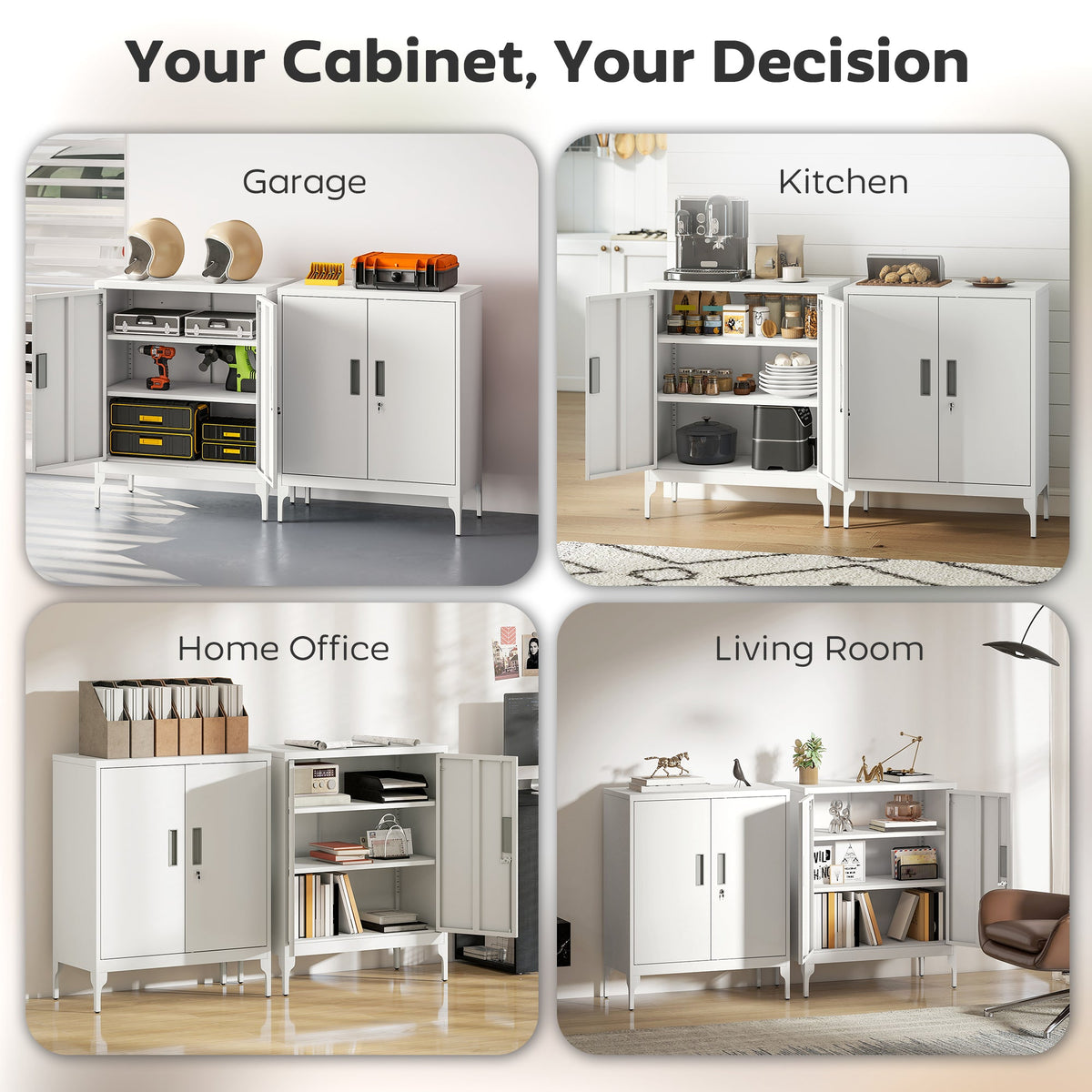 Office Storage Cabinet with Lock, Filing Cabinet with Adjustable Shelves and Doors for Home Office, Garage, Black