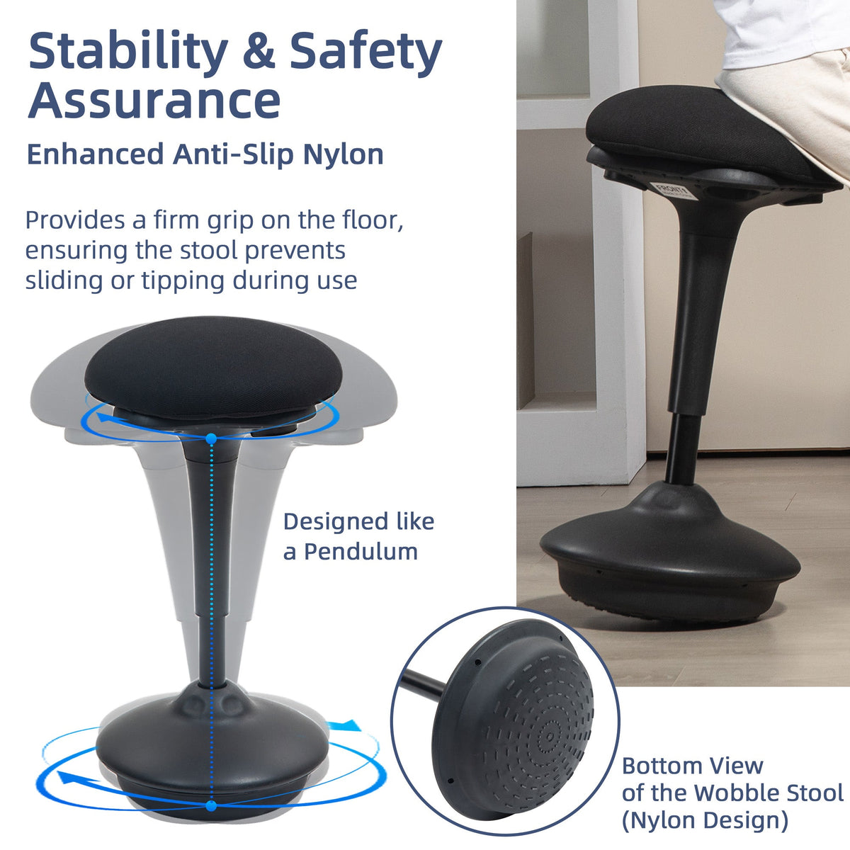 Swivel Standing Desk Chair, Backless Wobble Stool Chair, Adjustable Active Ergonomic Standing Stool with Rocking Motion