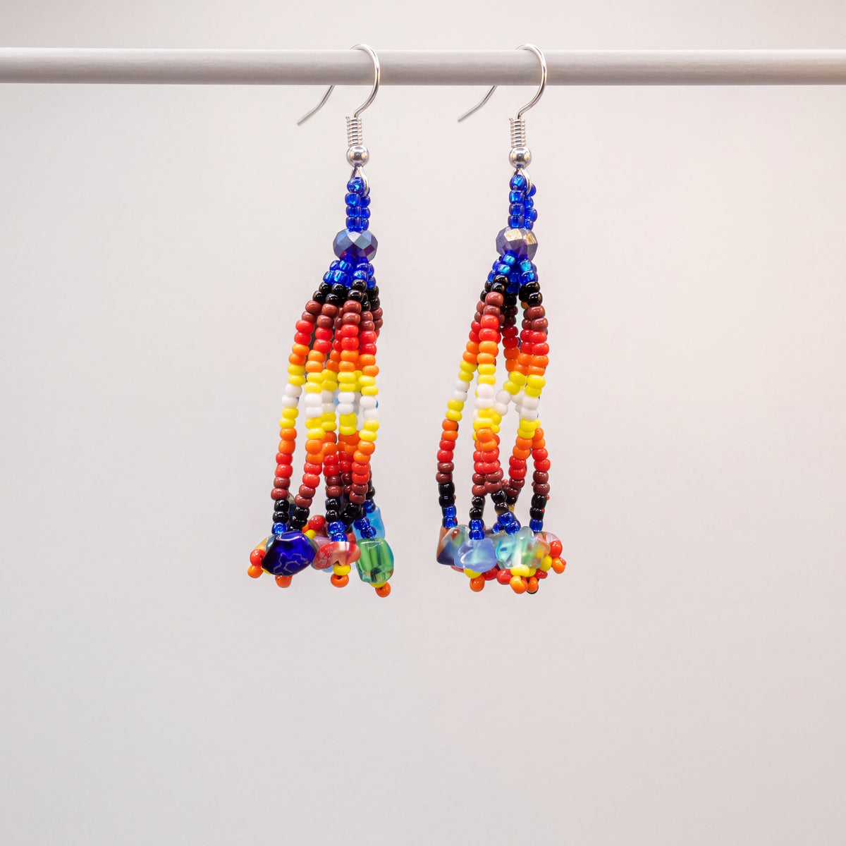 Dark Blue Six-Strand Beaded Cascade Earrings