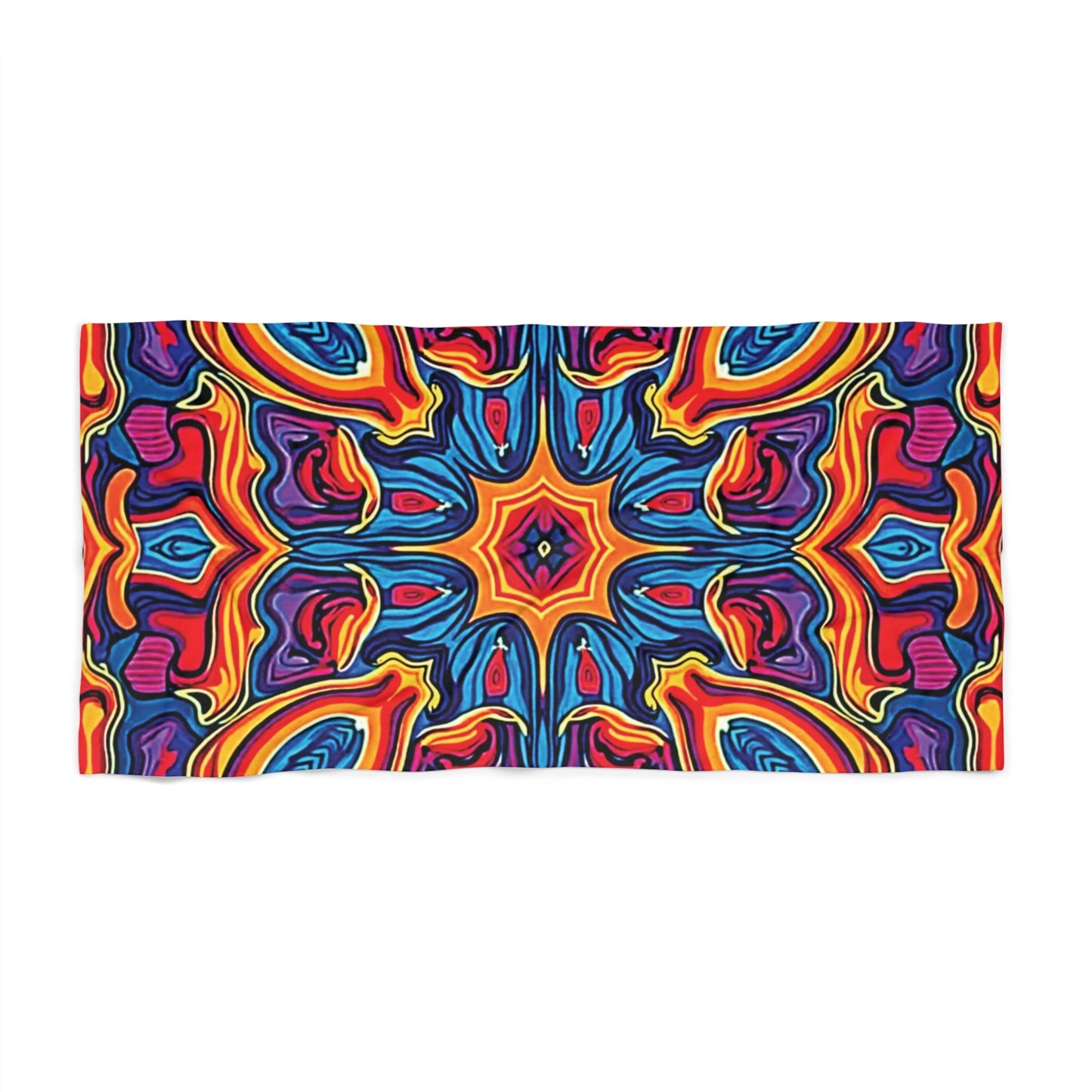 Vibrant Kaleidoscope Beach Towel — Colorful Retro Mandala Pattern