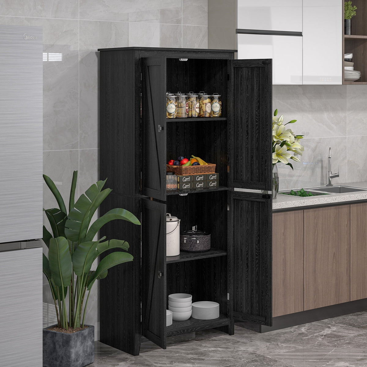 72" Freestanding Storage Cabinet, Kitchen Pantry Cabinet with Doors and Shelves for Dining Room, Natural