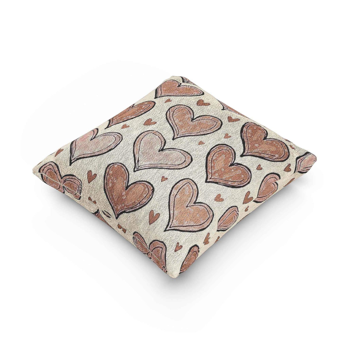 Pink Heart Pattern Woven Pillow | Boho Valentine Decorative Throw