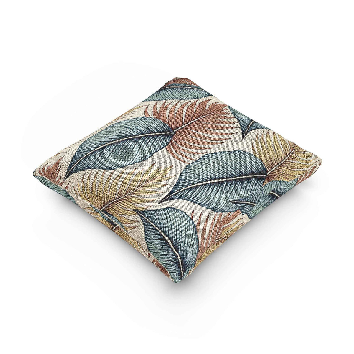 Tropical Leaf Woven Pillow | Blue Teal Rust Decorative Throw Pillow