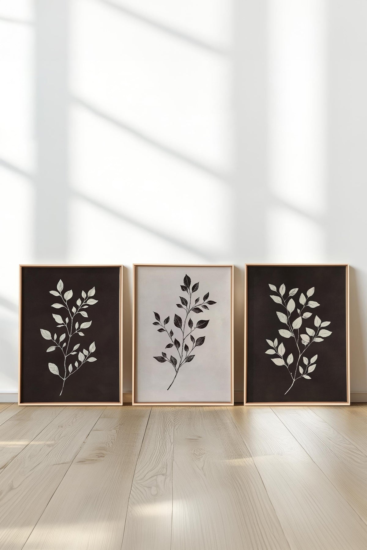 TRIO FEUILLAGE BRUN (3 Oeuvres sur toile étirée)