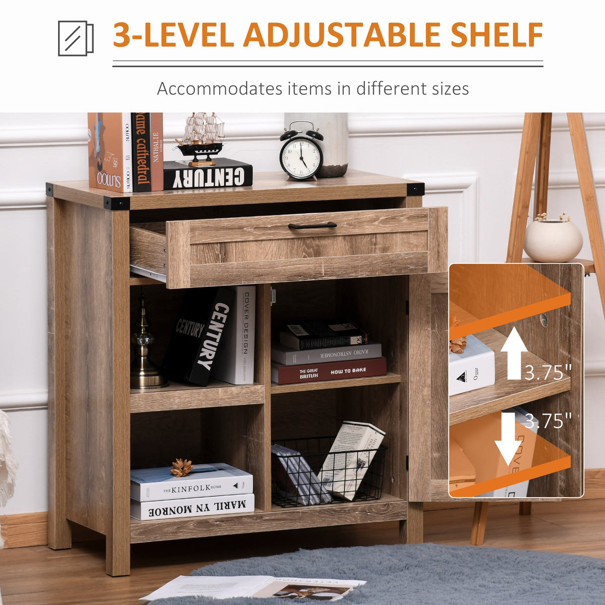 Rustic Barn Door Storage Cabinet Modern Farmhouse Buffet Sideboard for Kitchen & Dining Room Dark Oak
