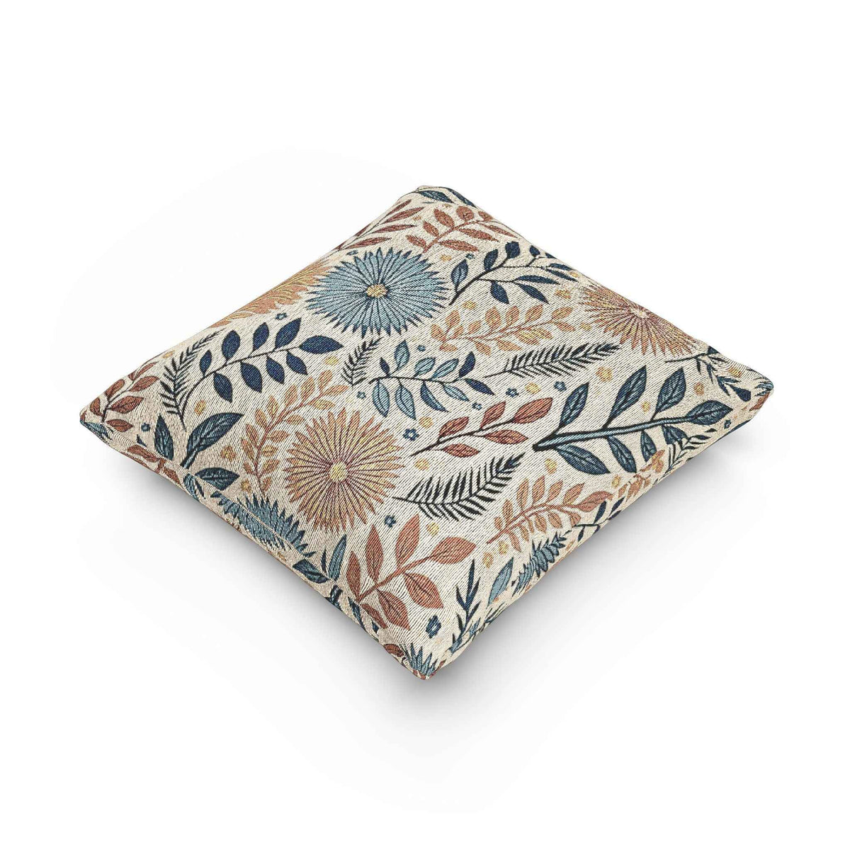Boho Floral Woven Pillow | Textured Daisy Leaves Decorative Pillow