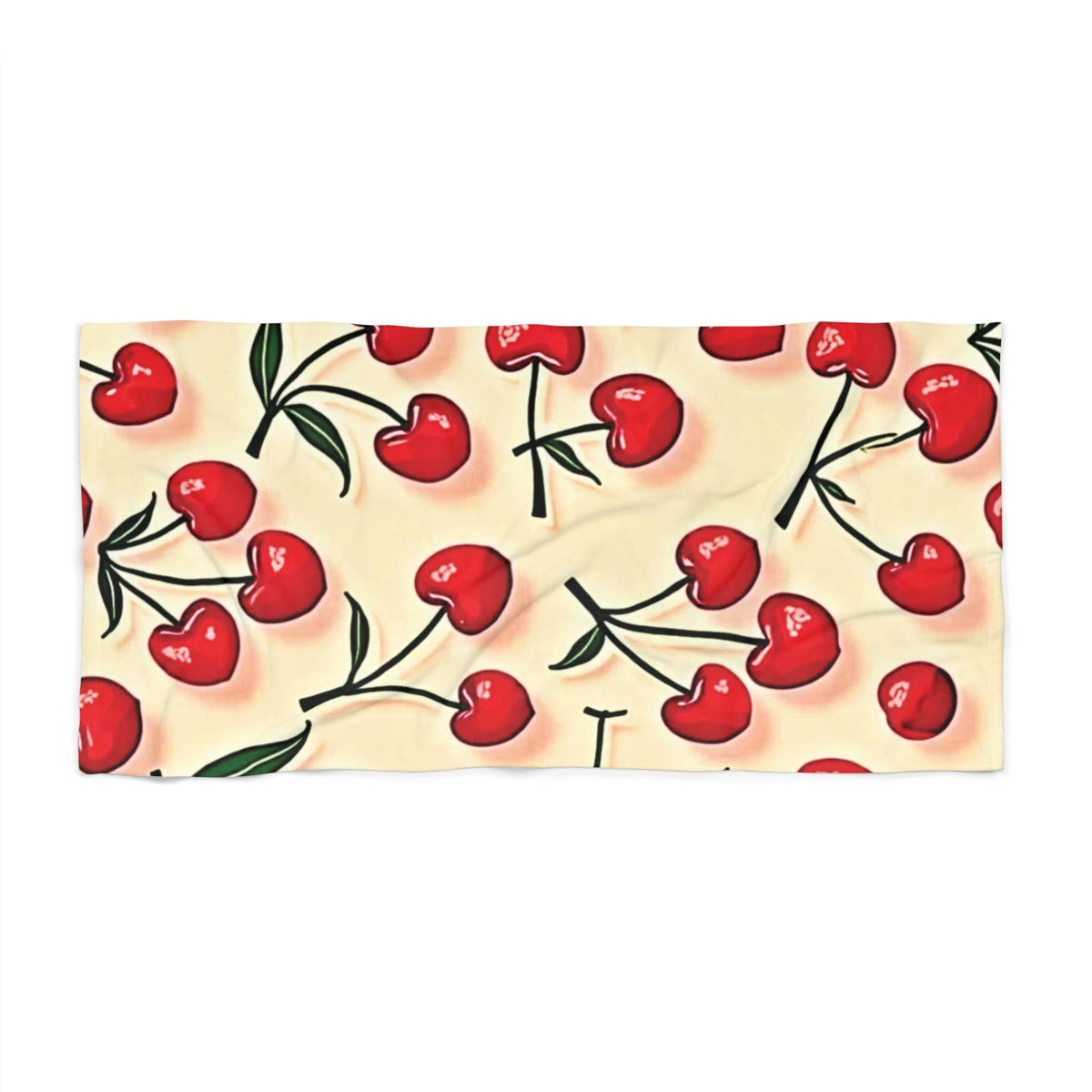 Cherry Pattern Beach Towel — Retro Red Cherries on Cream
