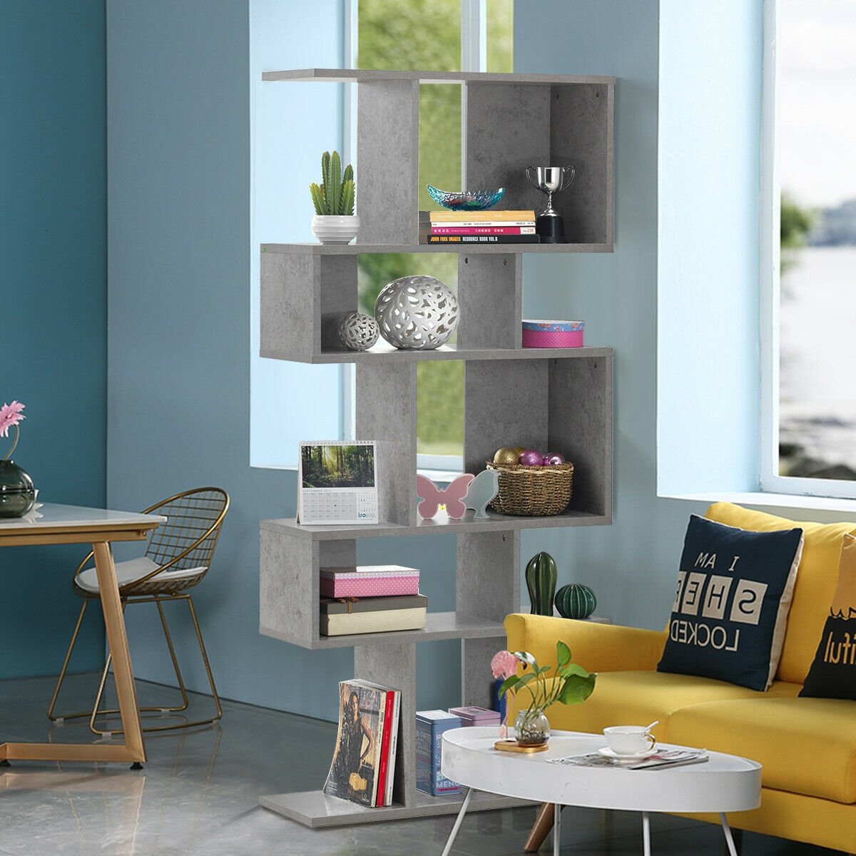 5 Cubes Ladder Shelf Corner Bookshelf Display Rack Bookcase-Black