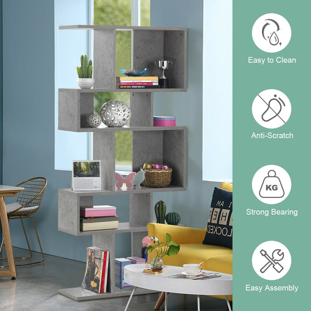5 Cubes Ladder Shelf Corner Bookshelf Display Rack Bookcase-Black