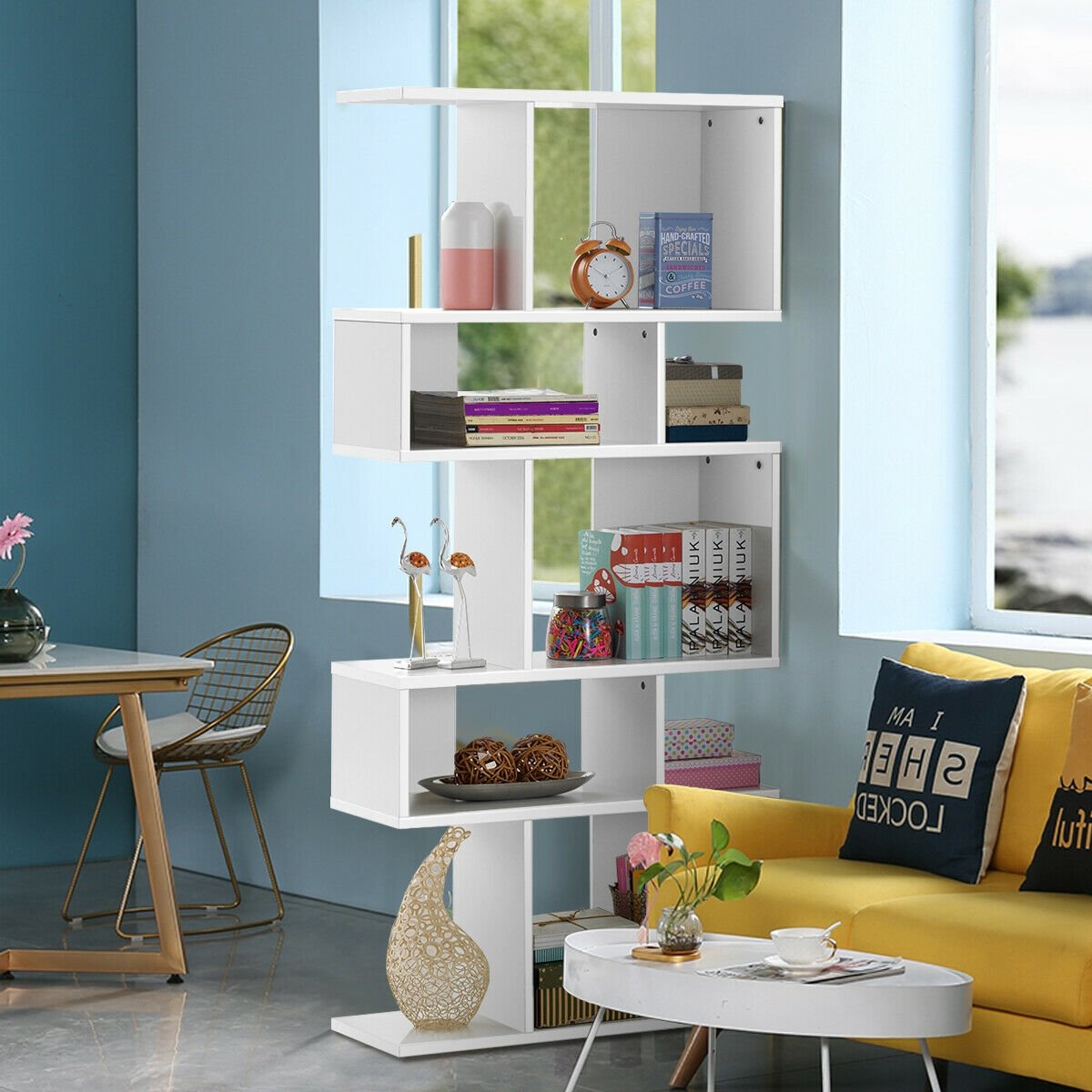 5 Cubes Ladder Shelf Corner Bookshelf Display Rack Bookcase-Black
