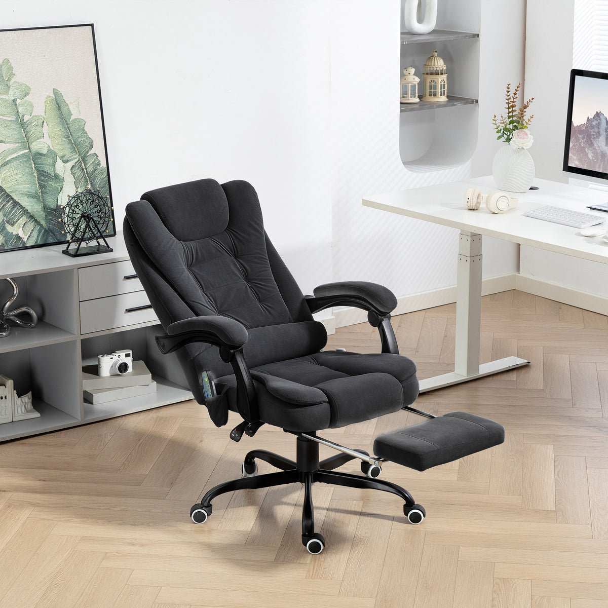 7-Point Vibrating Massage Chair, Reclining Office Chair with Footrest, Reclining Back, Adjustable Height, Black