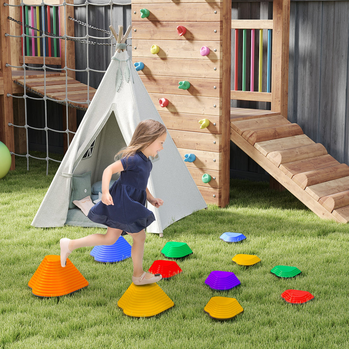 6PCs Non-Slip Stackable Kids Stepping Stones, Heart-Shaped