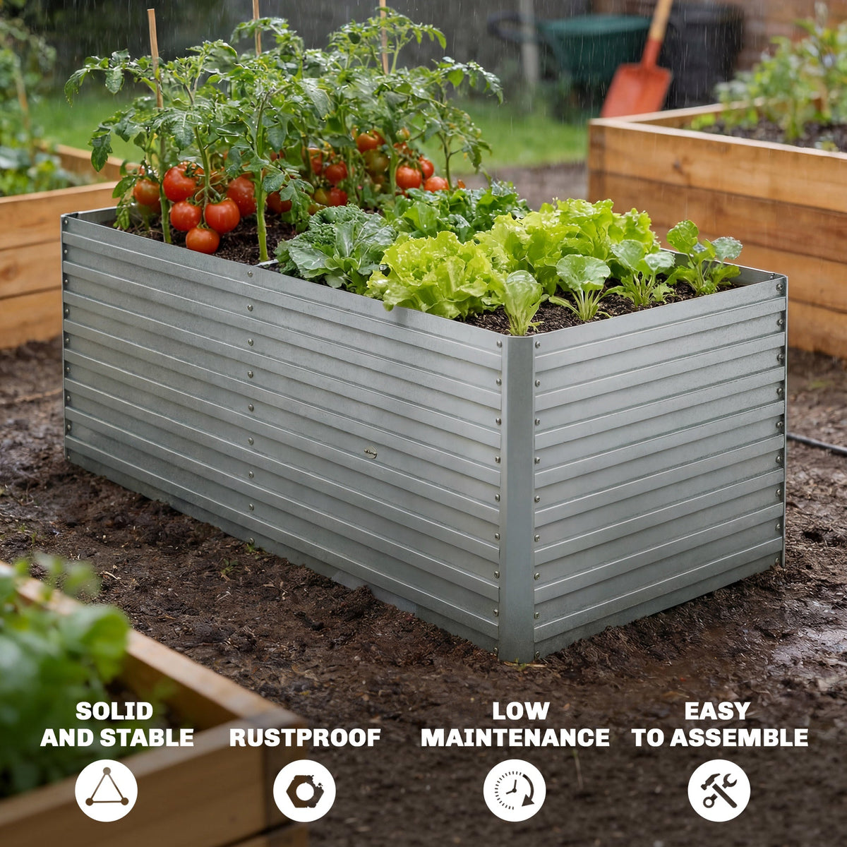 5' x 3' x 2' Raised Garden Bed, Galvanized Planter Box for Growing Flowers, Herbs and Vegetables, Black
