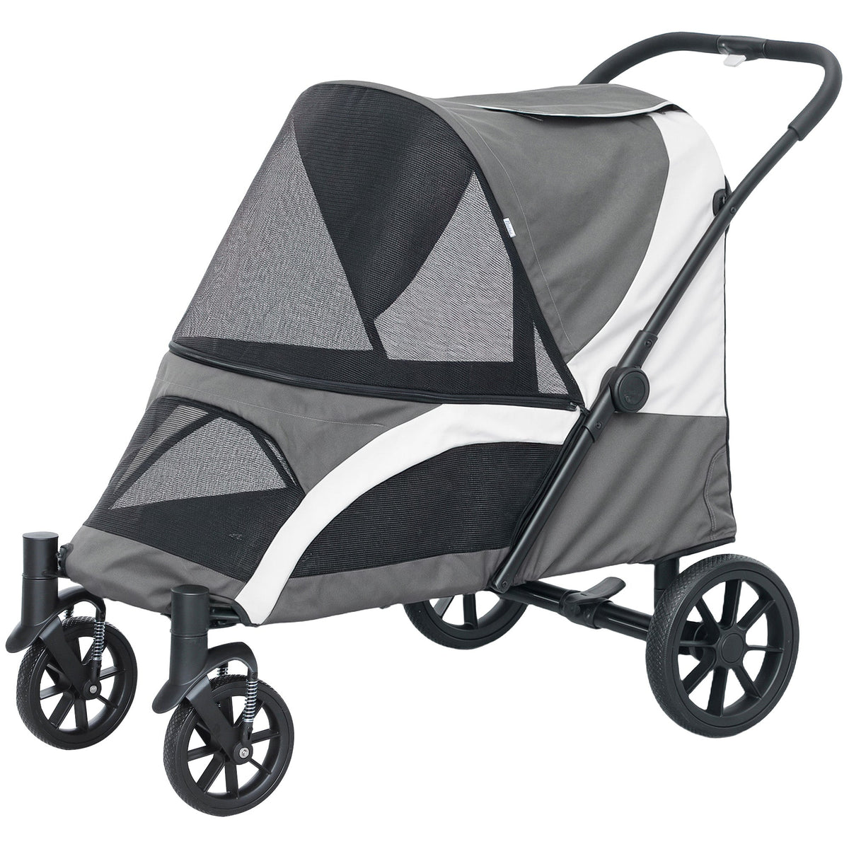 Foldable Pet Stroller for Medium Dogs with Four Big Wheels, Shock-Absorbing Frame, Safety Leashes, Brakes, Black