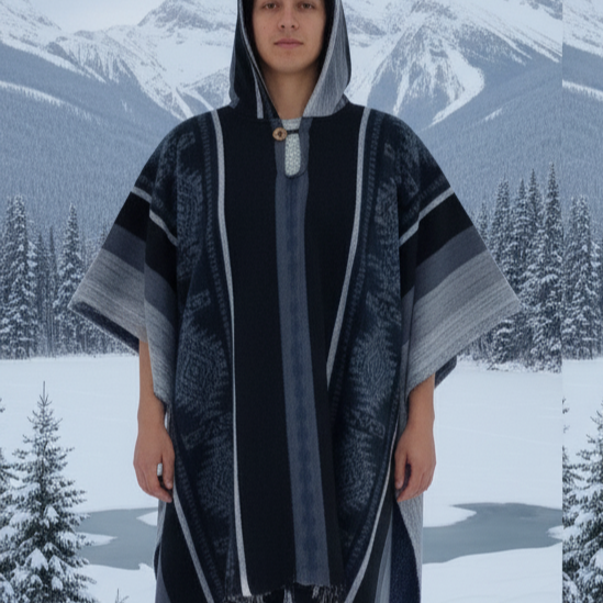Dark Blue Soft Handmade Wool Ponchos