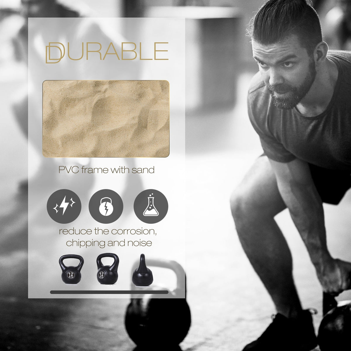 22lb Fitness Kettlebell, Plastic Exercise Weight, Weightlifting Tools with Sand, Handle, Noise Reduction for Home, Gym