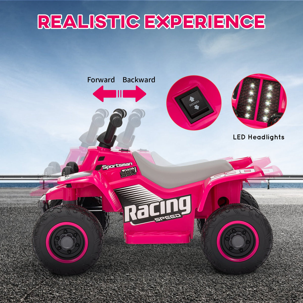 6V Kids ATV Quad, 4 Wheeler Battery Powered Electric Ride on Car w/ Lights, Forward Backward, Black