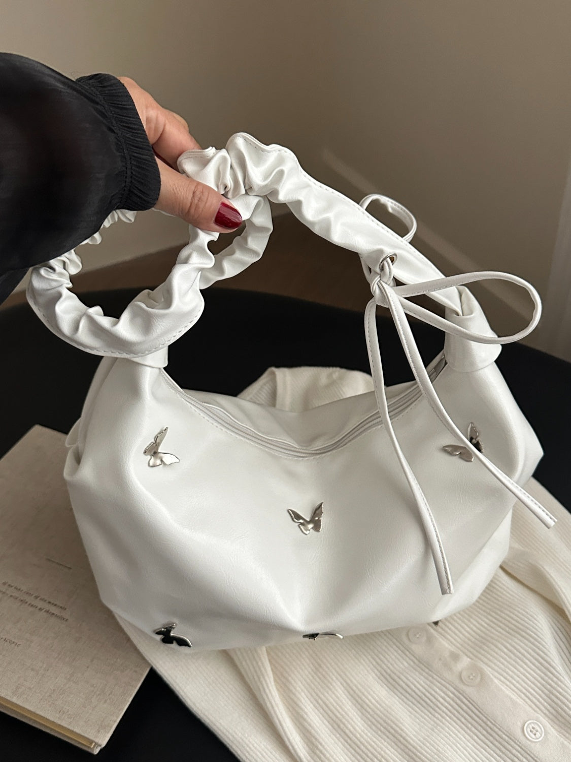Butterfly Ruched Strap Shoulder Bag