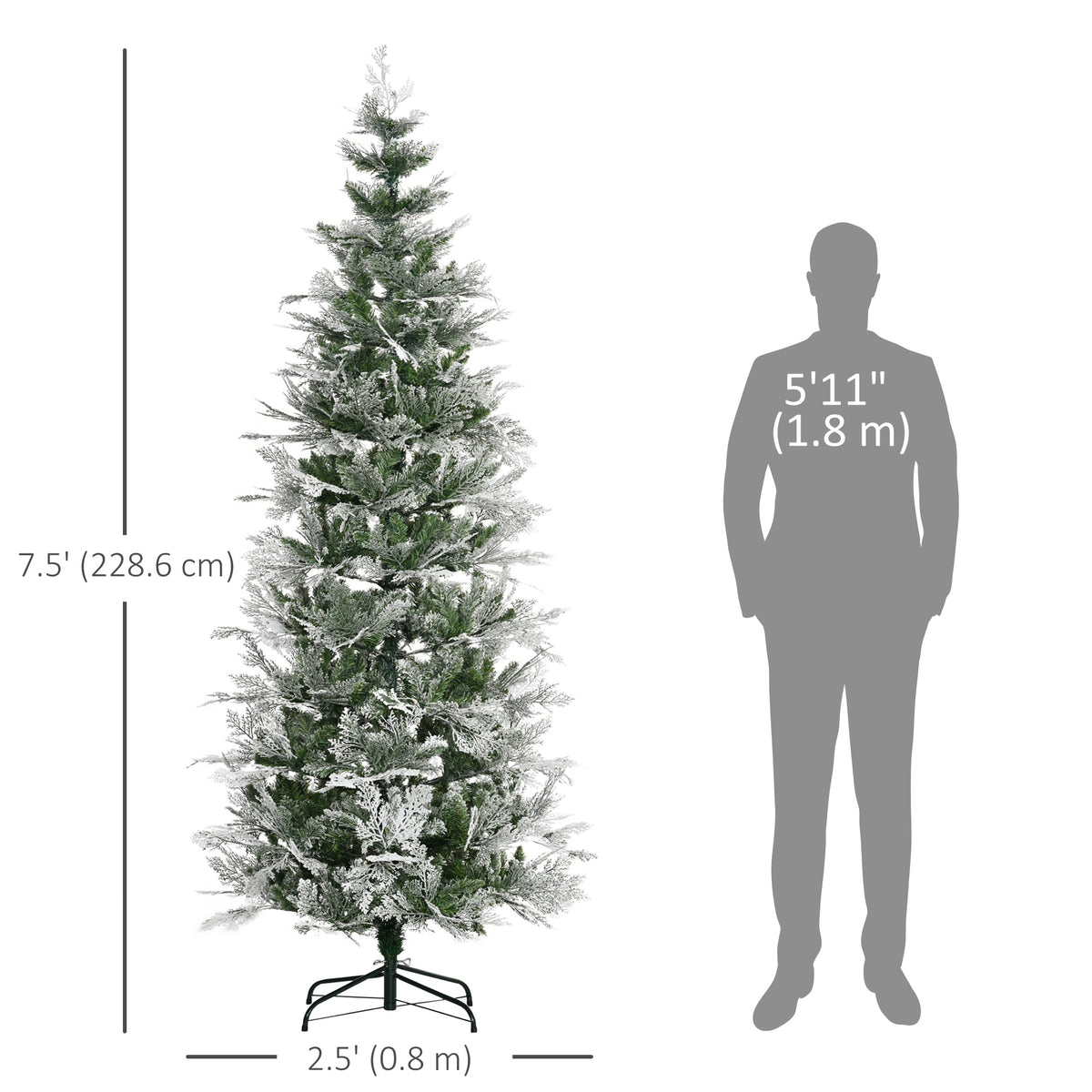 6 Feet Pencil Snow Flocked Artificial Christmas Tree with 517 Realistic Cypress Branches, Auto Open, Green