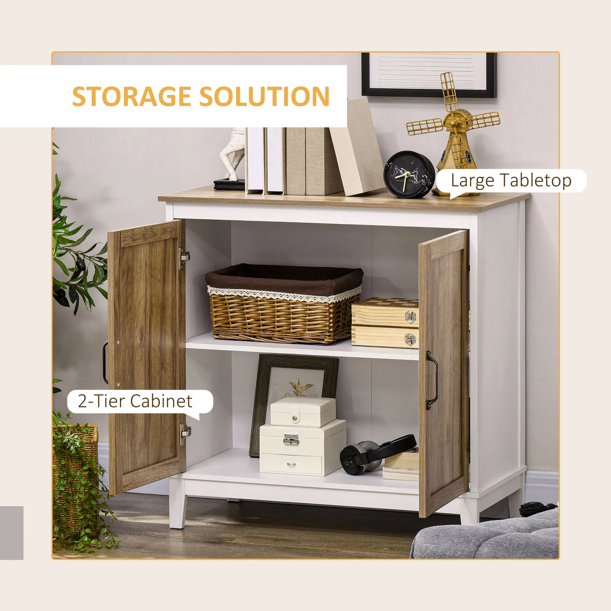 Dark Oak Farmhouse Sideboard Cabinet – 2-Door Storage Cabinet with Shelves for Kitchen & Living Room (United States & Canada Delivery Only)