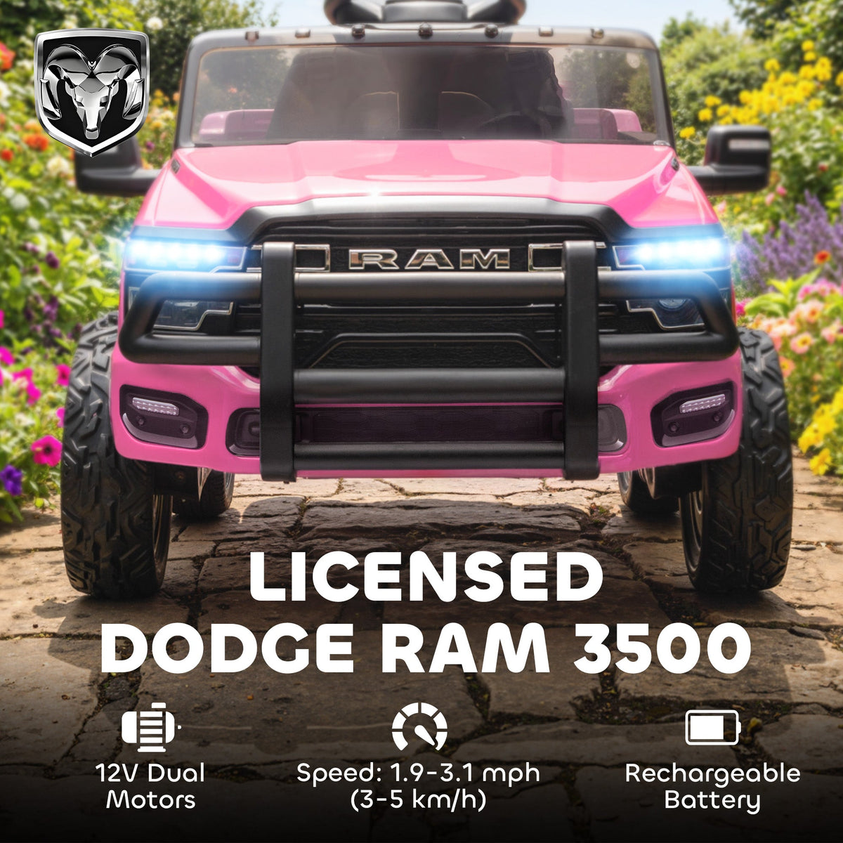 12V Ride on Car, Licensed Dodge RAM 3500 Electric Vehicle with Remote Control, Suspension for 3-5 Years, Black