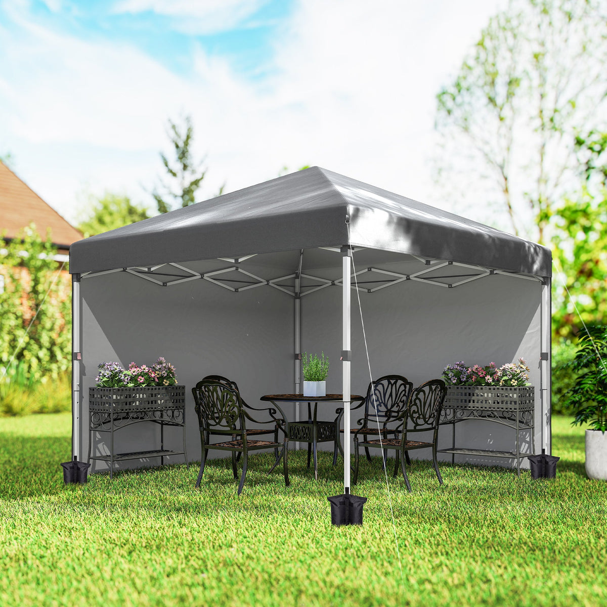 10' x 10' Pop Up Canopy with Sidewalls, Roller Bag, Height Adjustable Instant Tent for Outdoor, Garden, Patio, Black