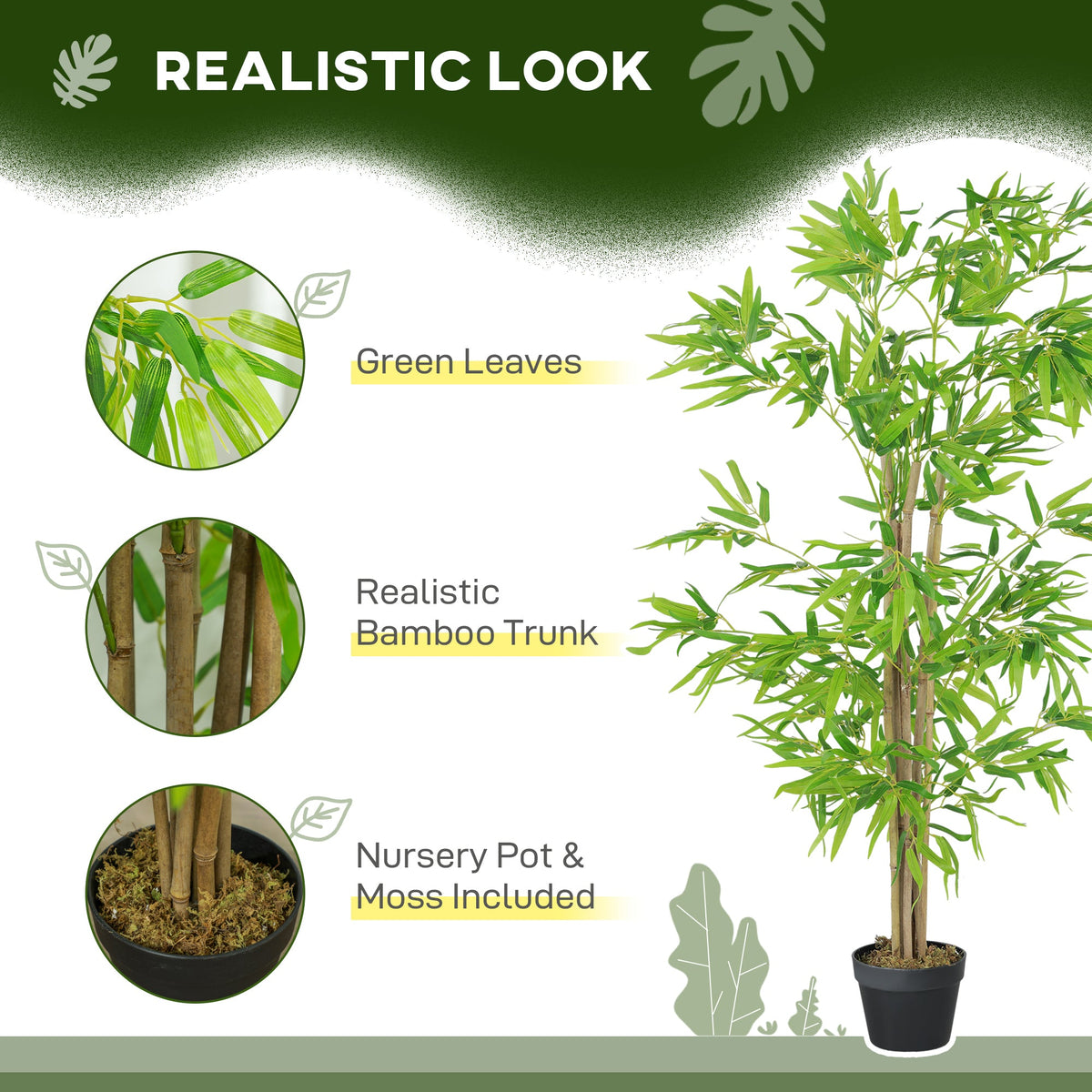 Artificial Bamboo Tree, 4ft Fake Tree with Realistic Leaf and Natural Trunk, Decorative Plant in Nursery