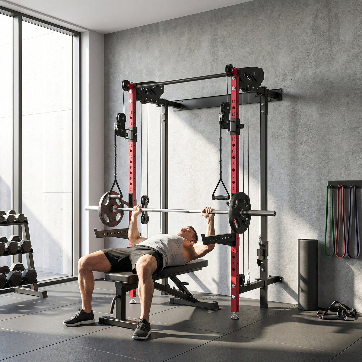Foldable Power Cage, Space-Saving Power Rack with Pull-Up Bar, Cable Pulley System, 1540 lbs Capacity