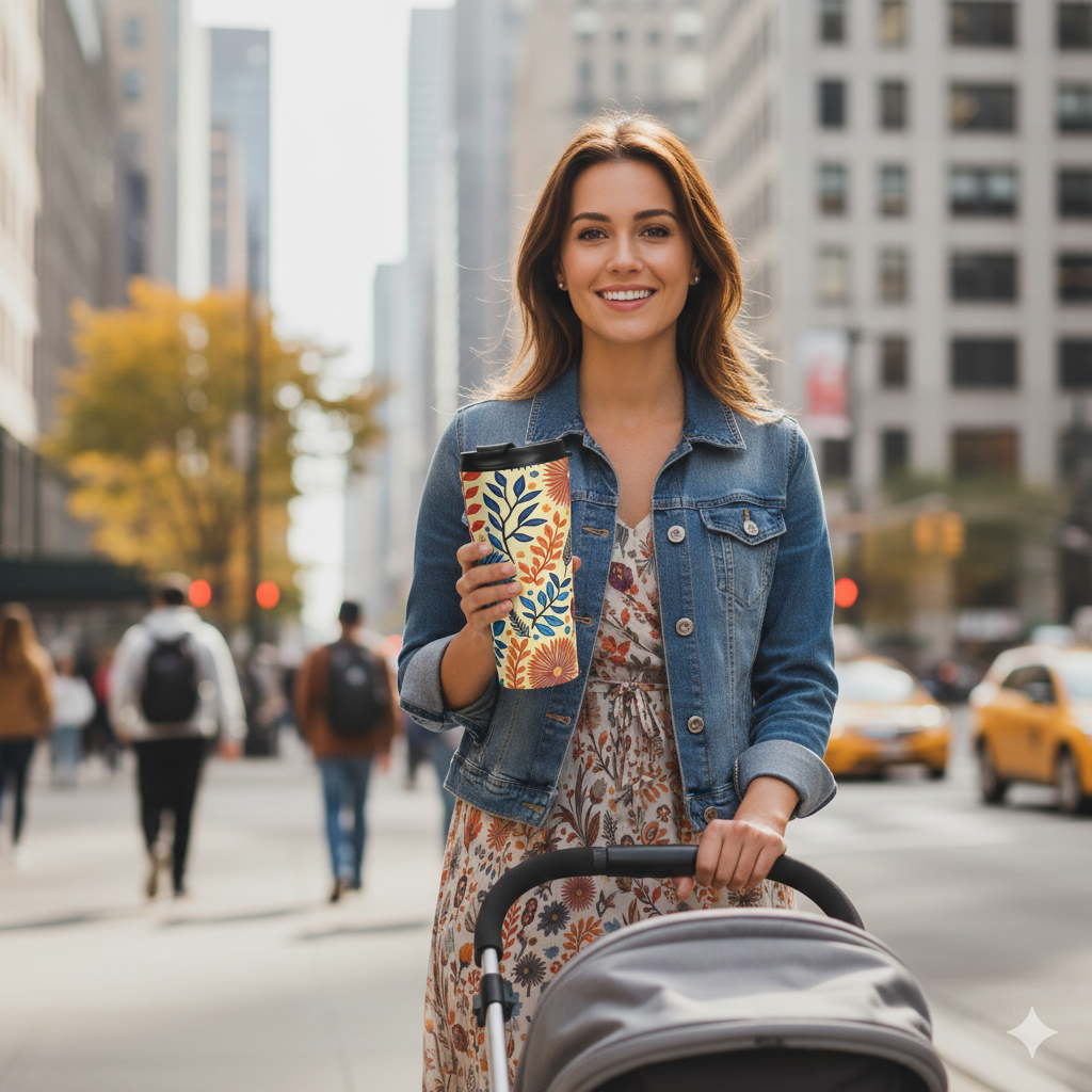 Colorful Floral Pattern Stainless Steel Travel Mug | Blue Orange Botanicals