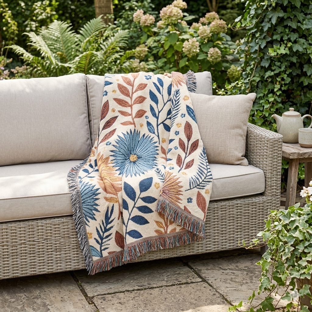 Floral Woven Blanket — Reversible Boho Throw for Living Room & Bedroom