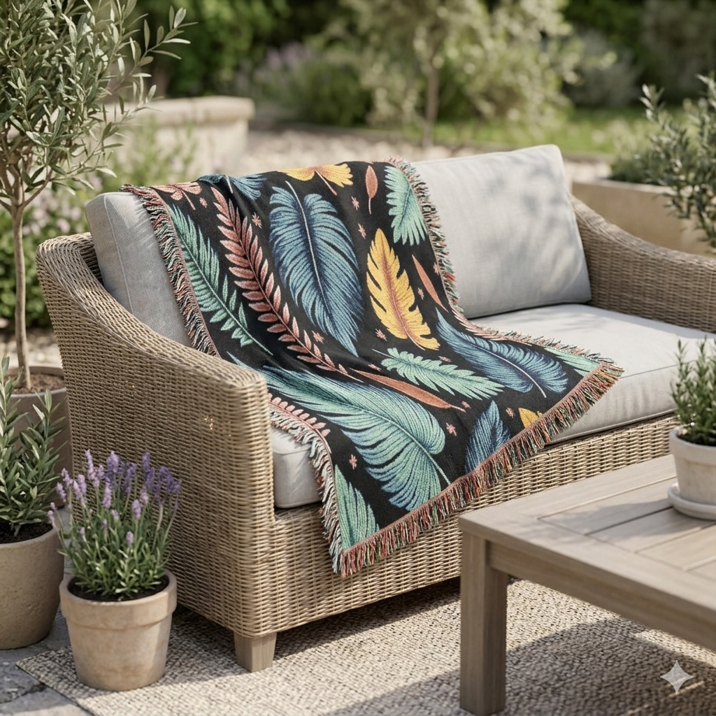 Feathered Leaves Woven Blanket