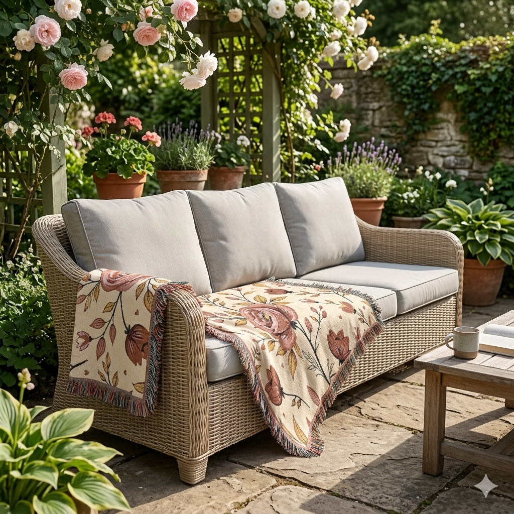 Floral Woven Blanket — Vintage Rose Throw