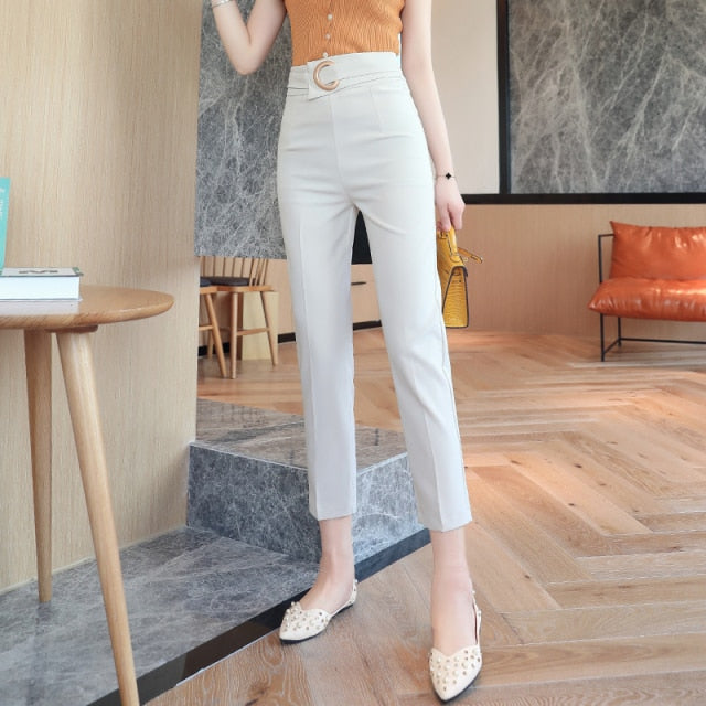 Belted Ankle Office Pants