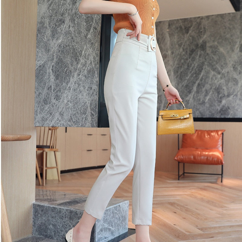 Belted Ankle Office Pants
