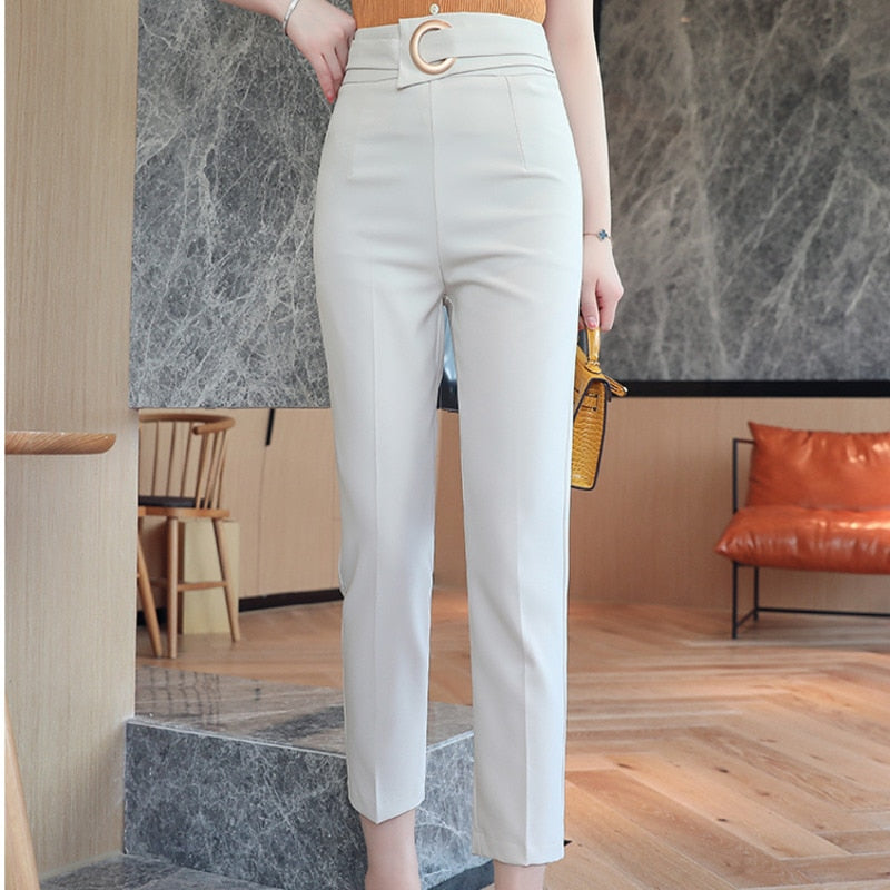 Belted Ankle Office Pants