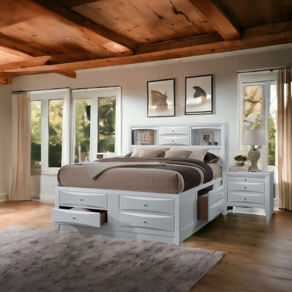 Neend Multi Drawer Storage Platfom Bed - White