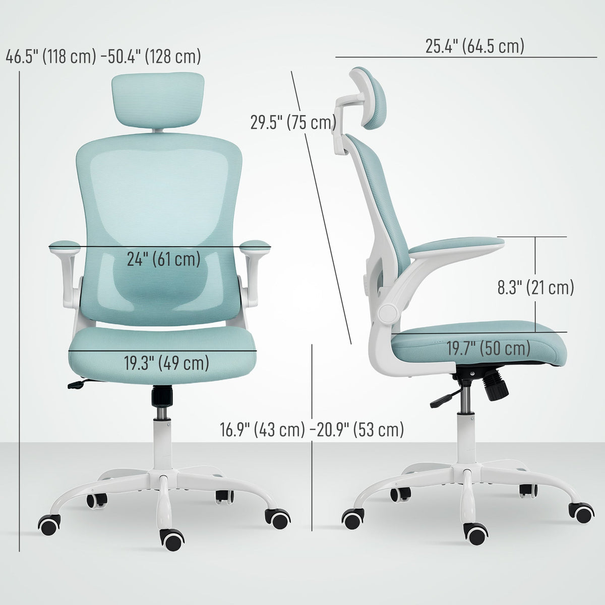 Ergonomic Office Chair, Mesh Desk Chair with Adjustable Headrest, Lumbar Support and Height, Flip-Up Armrests, Black
