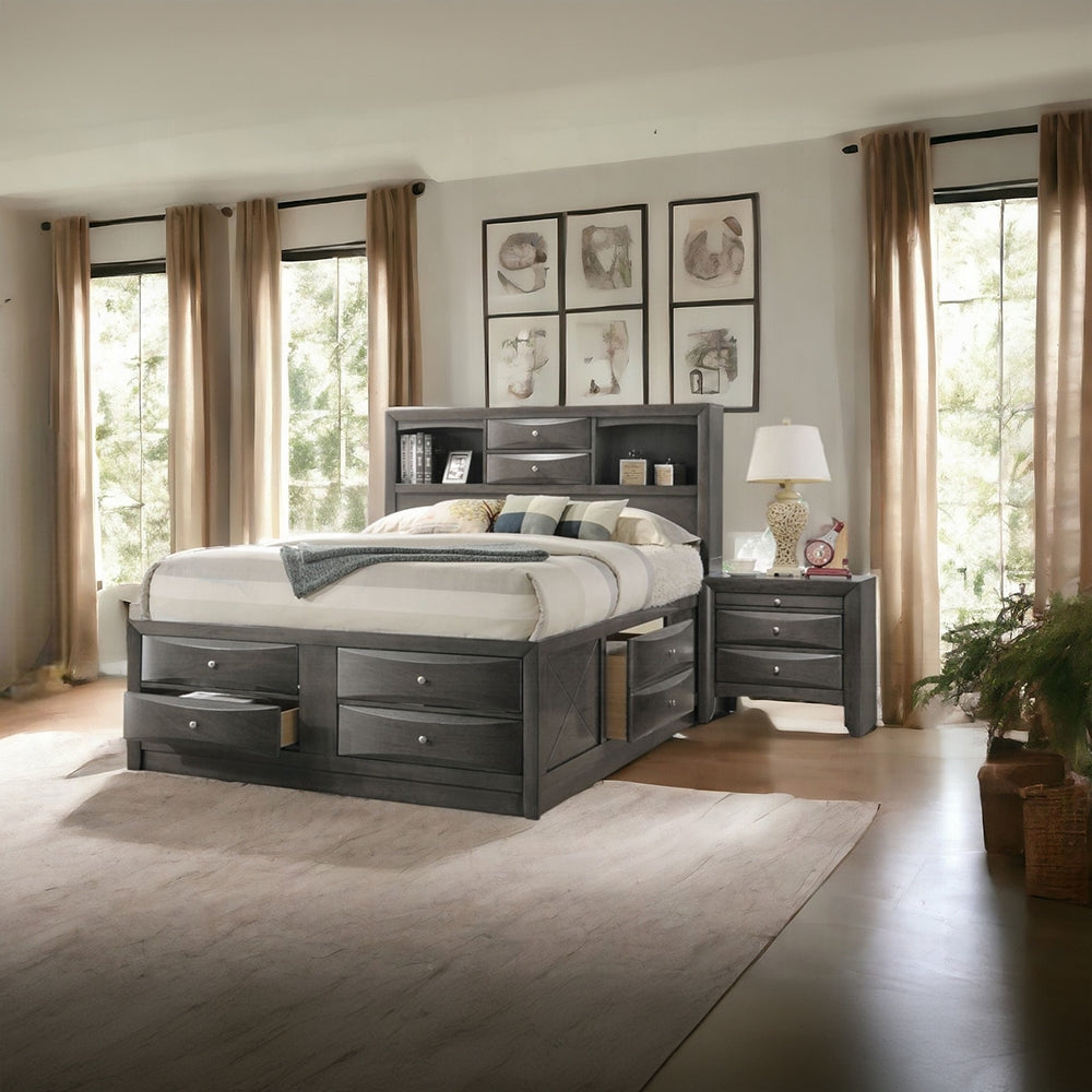 Neend Multi Drawer Storage Platform Bed - Grey Oak