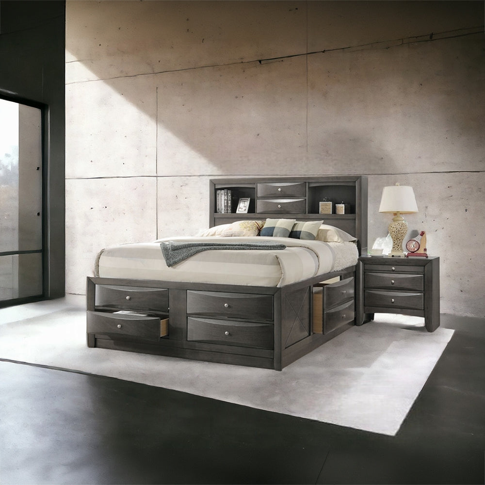 Neend Multi Drawer Storage Platform Bed - Grey Oak