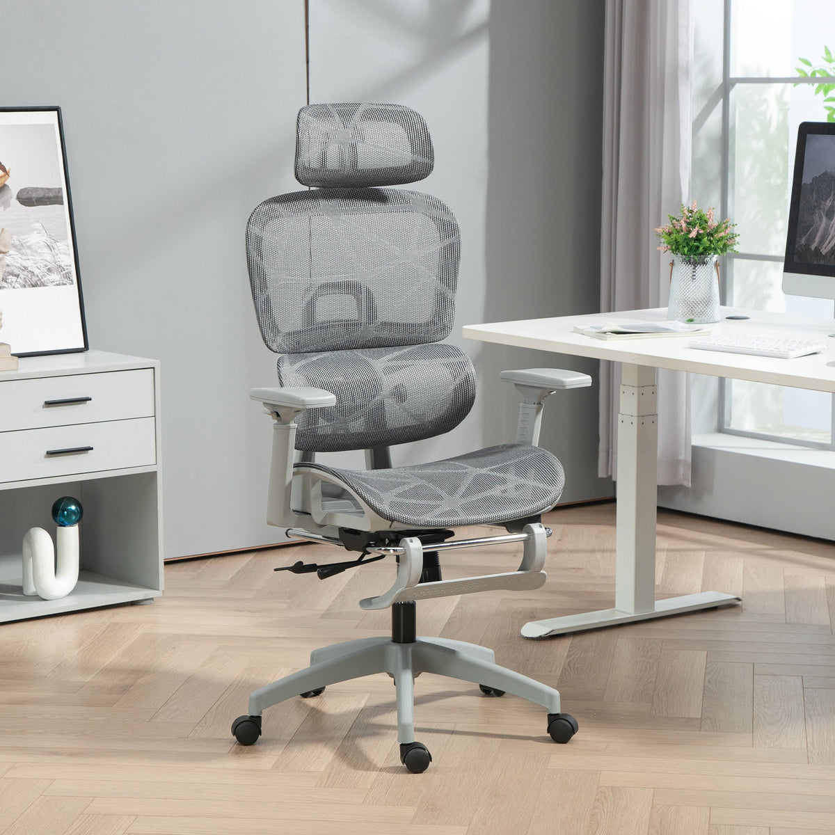 Mesh Office Chair with 3D Armrest, High Back Desk Chair with Lumbar Support, 135° Reclining, Adjustable Headrest, Black