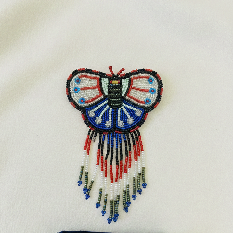 Butterfly Beaded Barrettes with Fringes Silver and Blue