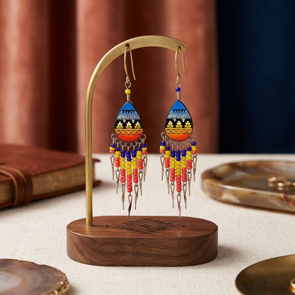 Small Sized Southwestern Yellow and Blue Teardrop Earrings