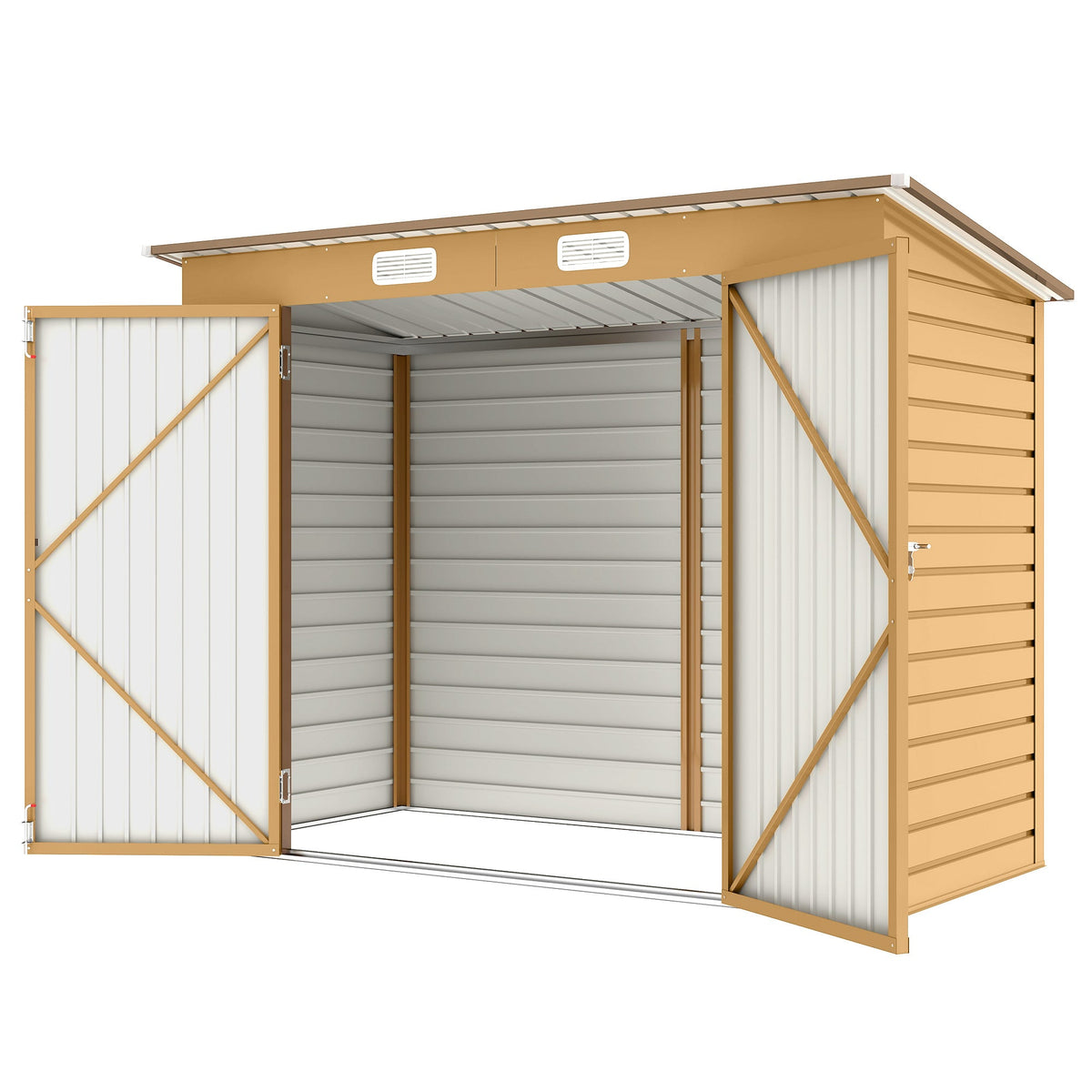 8 x 4FT Galvanized Garden Storage Shed, Metal Outdoor Shed with Double Doors and 2 Vents, Oak