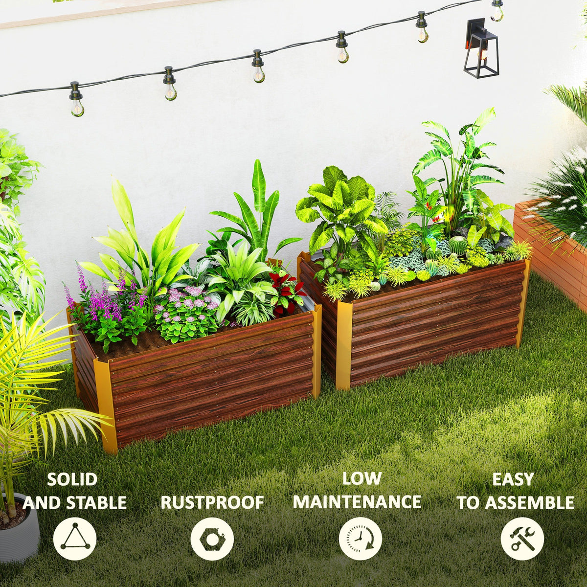 Set of 2 Galvanized Metal Planters for Outdoor Plants, 4' x 2' x 2' Raised Garden Bed, Dark Grey